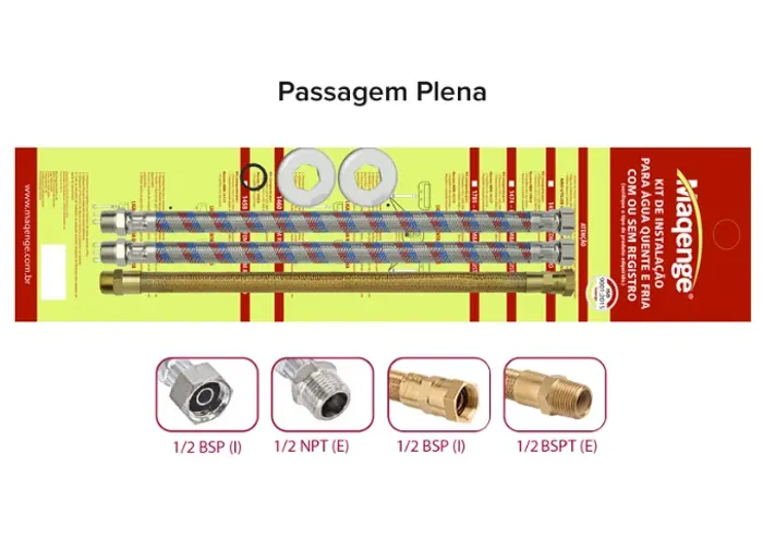 Kit Instalação Aquecedor À Gas Agua Quente E Fria 400mm Com Flexivel Nitrilica