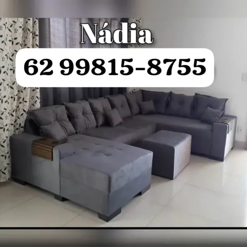 SOFÁ DE CANTO COM CHAISE ++ PUFF DE BRINDE 