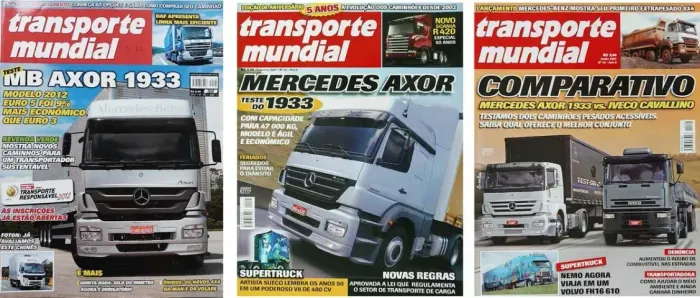 Kit 3 Revistas Transporte Mundial - Caminhão Mercedes Axor 
