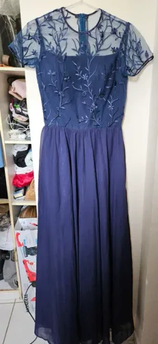 Vestido Longo Azul - tule rendado musseline