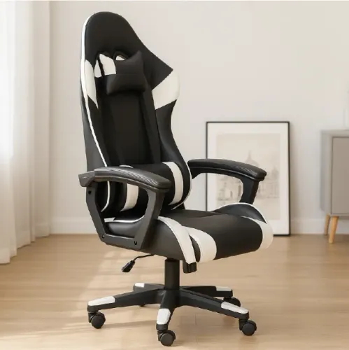 Cadeira Gamer Setup Ergonômica Confortável Alta Escritório Barata C7 Neo - Preta e Branca