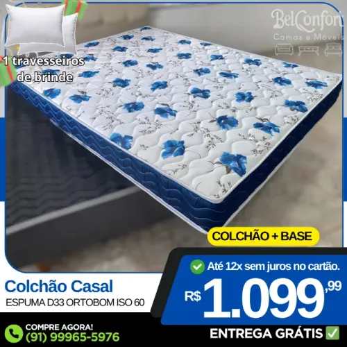 Colchão Casal Espuma D33 Ortobom Iso 60 + 1 travesseiro de Brinde