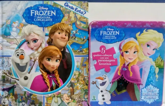 Livro Quebra Cabeça Frozen Uma Aventura Congelante e Onde está? Livro para Procurar e acha
