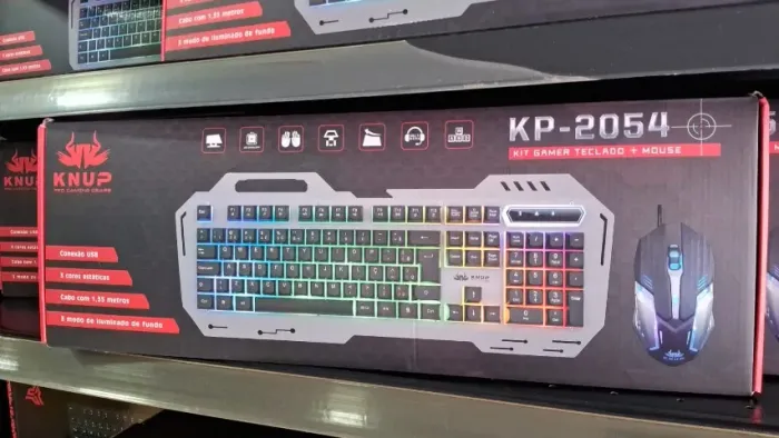 Teclado E Mouse Gamer Com Iluminacao Led Rgb- Kp-2054 -preto