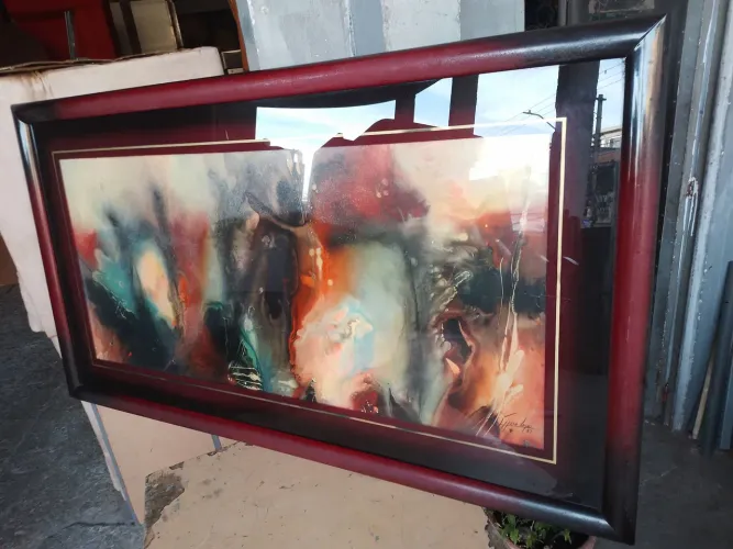 Quadro Abstrato em Moldura de Madeira