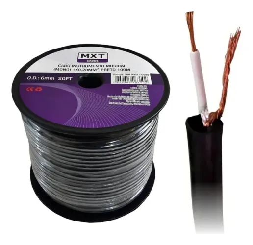 Cabo 100m Instrumento Musical Mono 1x0,20mm Od 6mm Preto