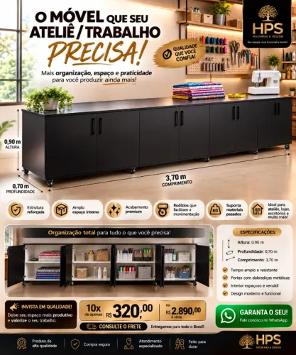 Balcão Organizador - Multiuso Preto e Branco
