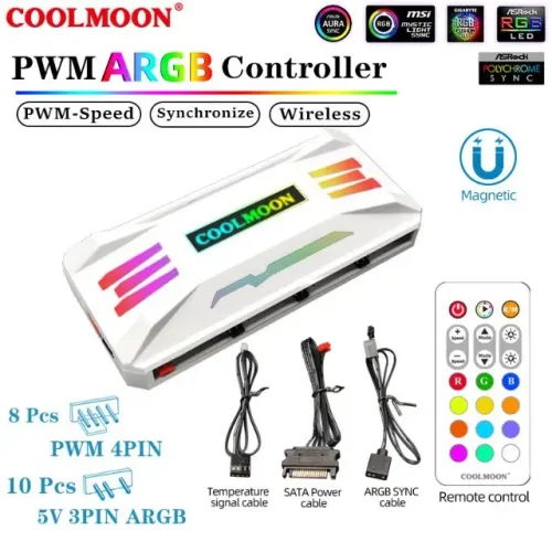 Controlador DE FAN P-ARGB 4 Pinos PWM com Controle COOLMOON