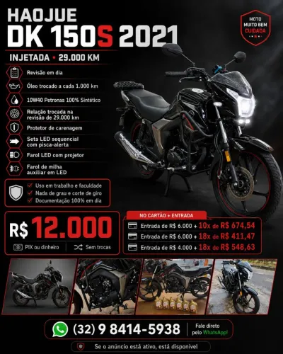 HAOJUE DK 150S 2021 Injetada | 29.000 km | Revisada | LED | Muito conservada