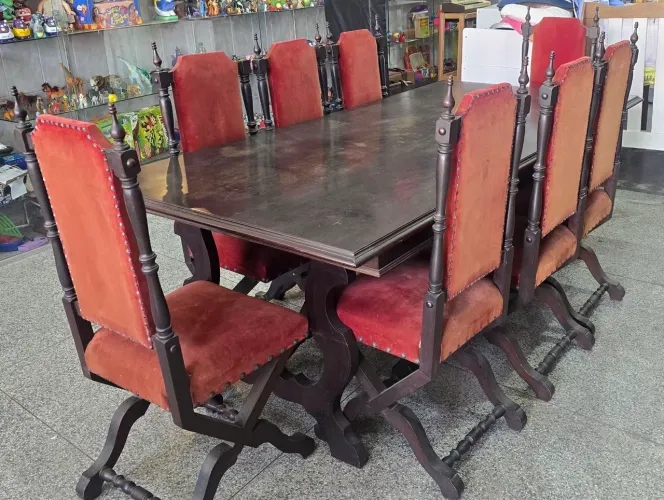 MESA MADEIRA ANTIGA C/8 CADEIRAS