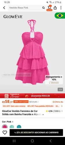 VESTIDO ROSA COM BABADINHO MODA PATY