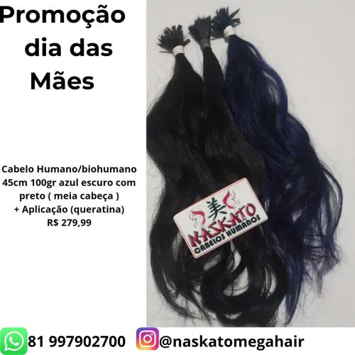 Cabelo humano preto azulado 