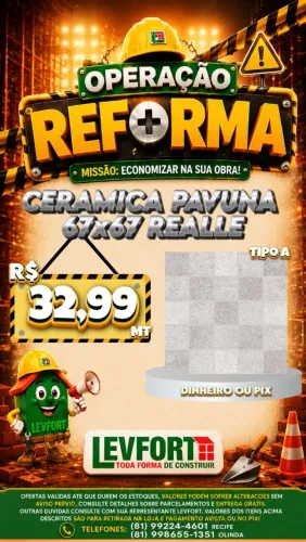 Cerâmica pavuna 67x67 realle mt