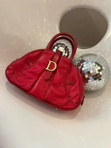 Bolsa Dior double Saddle bowler vintage couro avestruz