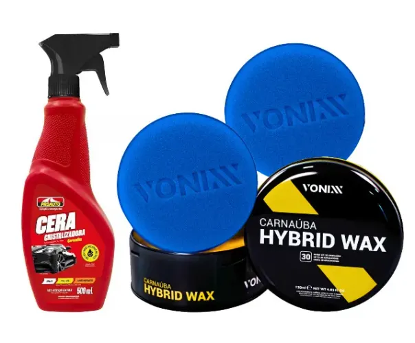Kit Ceras - Vonixx Hybrid Wax + Proauto Cera Cristalizadora + 2 Aplicadores, Carros