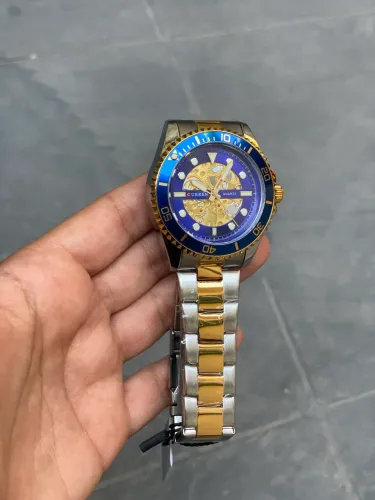 Relógio analógico curren dourado com prata