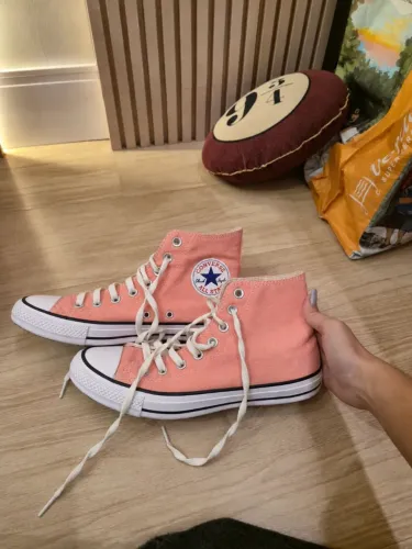 all star converse tênis cano alto rosa claro