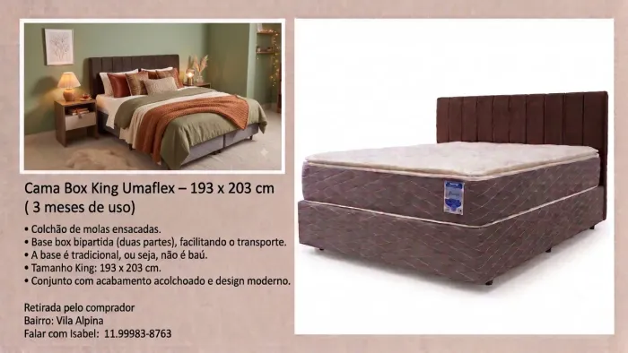 Cama King Umaflex Completa (Colchão + Base Bipartida + Cabeceira)