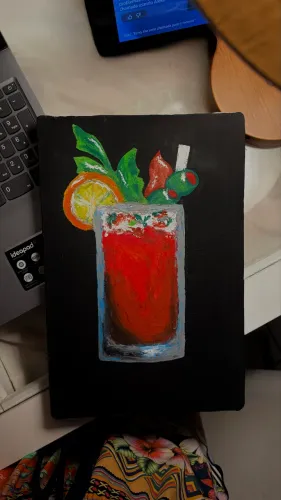 Quadro Decorativo Original - Drink Vermelho em Giz Pastel Oleoso