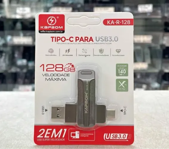 Pendrive 2 Entradas 128gb Tipo C + Usb 3.0 Forte Capacidade