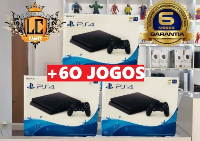 PLAYSTATION 4 SLIM 5OOGB COM 7O JOGOS + GARANTIA O6 MESES + BRINDES ( LOJA FISICA BH )