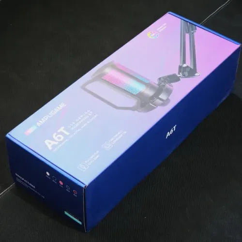 Microfone Gamer Fifine Ampligame A6T Blue - RGB com Braço Articulado (Novo, Lacrado)