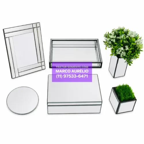 Conjunto de 6x Peças em Espelho Bisotê Bandeia, Caixa, Vaso - R$ 400