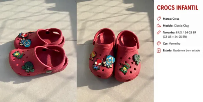 Crocs Vermelho - Tam 8 (US) / 24-25