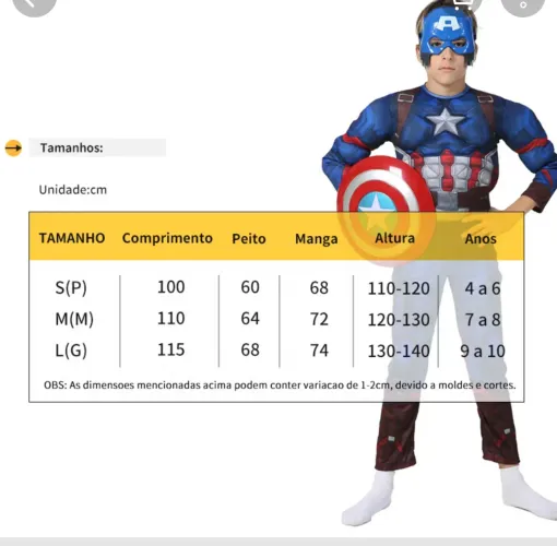 Fantasia Capitão América NOVA