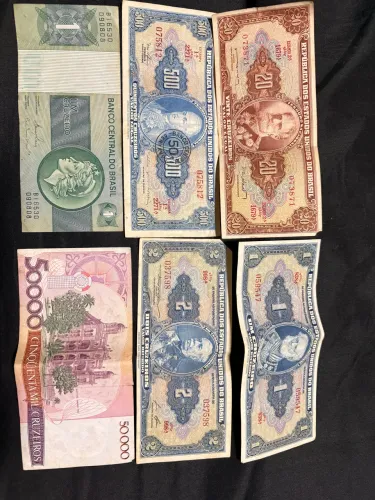 LOTE EXCLUSIVO COM 19 CÉDULAS ANTIGAS e COLECIONÁVEIS (AMÉRICA LATINA E ESTADOS UNIDOS