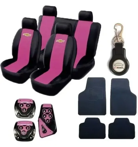 Kit capa de couro banco carro tapete pedaleira Chevrolet