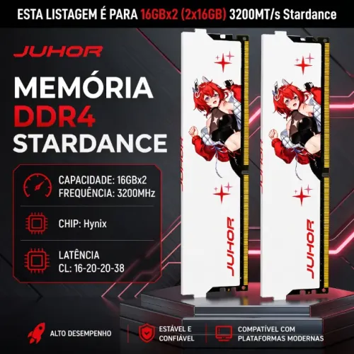 Memória DDR4 JUHOR 32GB (2x16GB) 3200MHz CL16 Gamer Desktop Alta Performance Novas lacrada