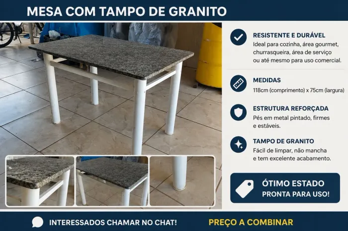 Mesa com Tampo de Granito - Excelente Estado