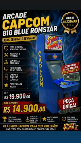 Maquina arcade Capcom Big Blue Romstar original com jogo Street fighter 2 original