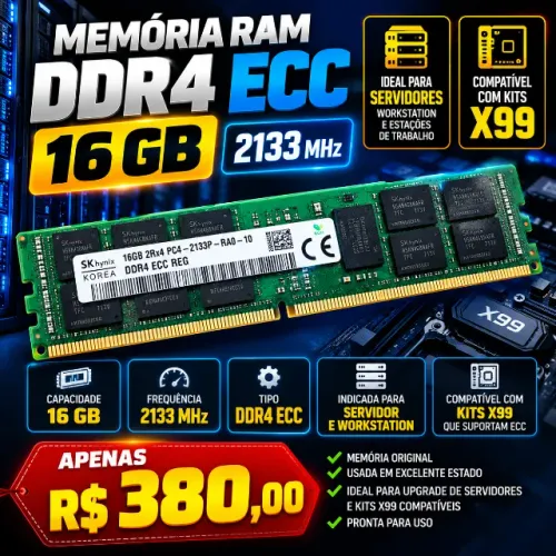 MEMÓRIA DDR4 ECC 16GB 2133MHz - SERVIDOR / KIT X99