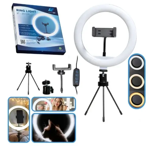 Ring Light de Mesa com Tripé e Suporte para Celular - R$ 59,99