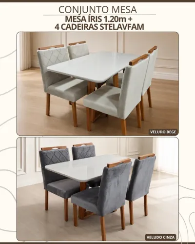Mesa de jantar Íris com 4 cadeiras - Promoção 