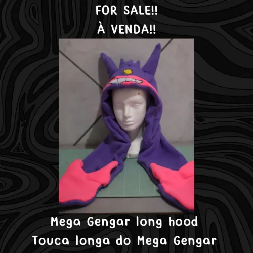 Touca longa com bolsos Mega Gengar - Pokémon - produto artesanal NOVO