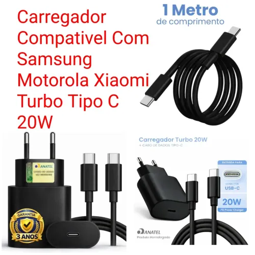 Carregador Compativel Com Samsung Motorola Xiaomi Turbo Tipo C 20W