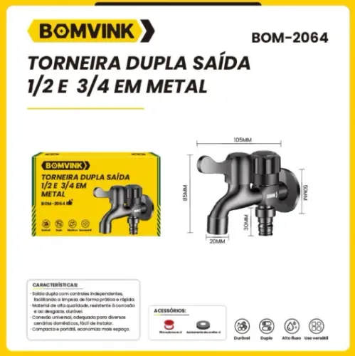 Torneira saída dupla em metal