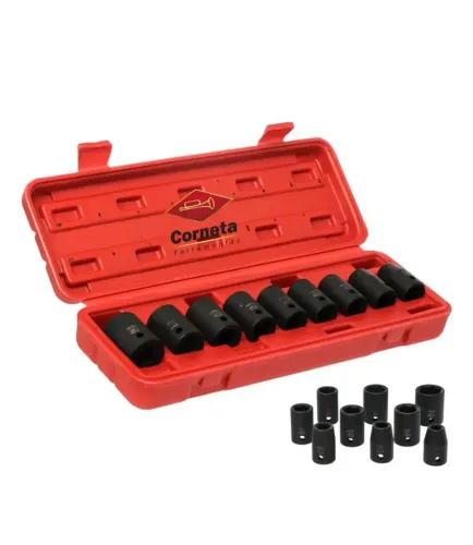 Jogo soquetes impacto curto 1/2" 9 peças corneta aço cromo vanádio