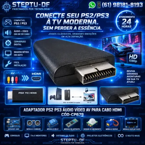 Adaptador Ps2 Ps3 Áudio Vídeo Av Para Cabo Hdmi Arduino Automação COD-CP679