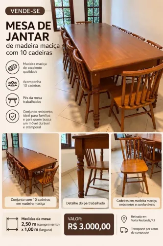 Mesa de madeira 10 lugares