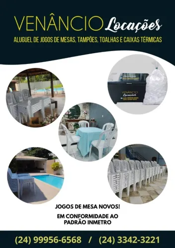 Aluguel de jogos de mesas, toalhas, tampões.