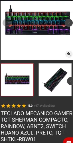 Mouse gamer sharke 7200dpi+ teclado mecânico Sherman mini!