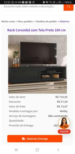 Rack Corumbá Com Tela Preto 160 cm