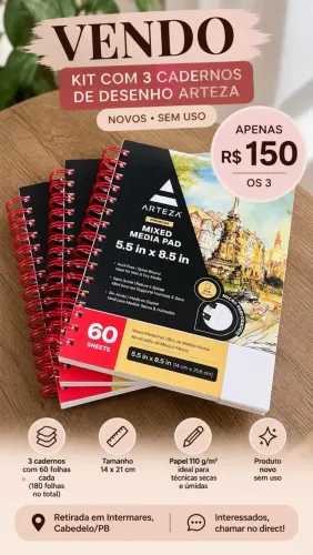 ? VENDO - KIT COM 3 CADERNOS DE DESENHO ARTEZA
