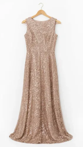 Vestido de Festa Longo Bordado em Paetês Rosê Nude | Tam. 38/40
