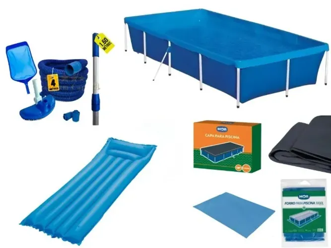  PISCINA MOR 3000 LITROS + KIT PROTEÇÃO MOR CAPA E FORRO + KIT LIMPEZA + COLCHÃO BESTWAY 