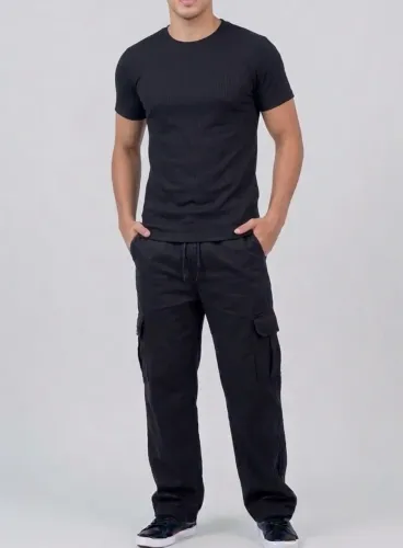 Kit Calça Cargo e Camisa Canelada Preta